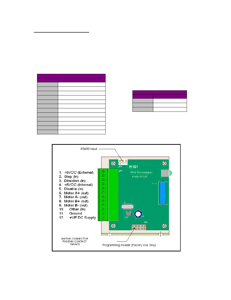 Pin assignments | RMS Technologies R101 DRIVER/INDEXER User Manual | Page 8 / 44