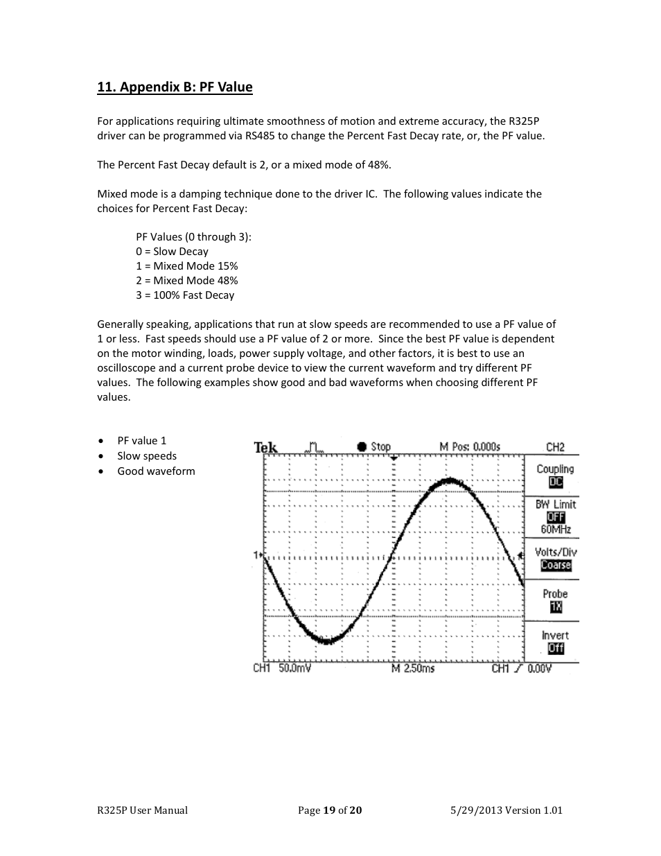 Appendix b: pf value, Appendix b | RMS Technologies R325P DRIVER User Manual | Page 19 / 20