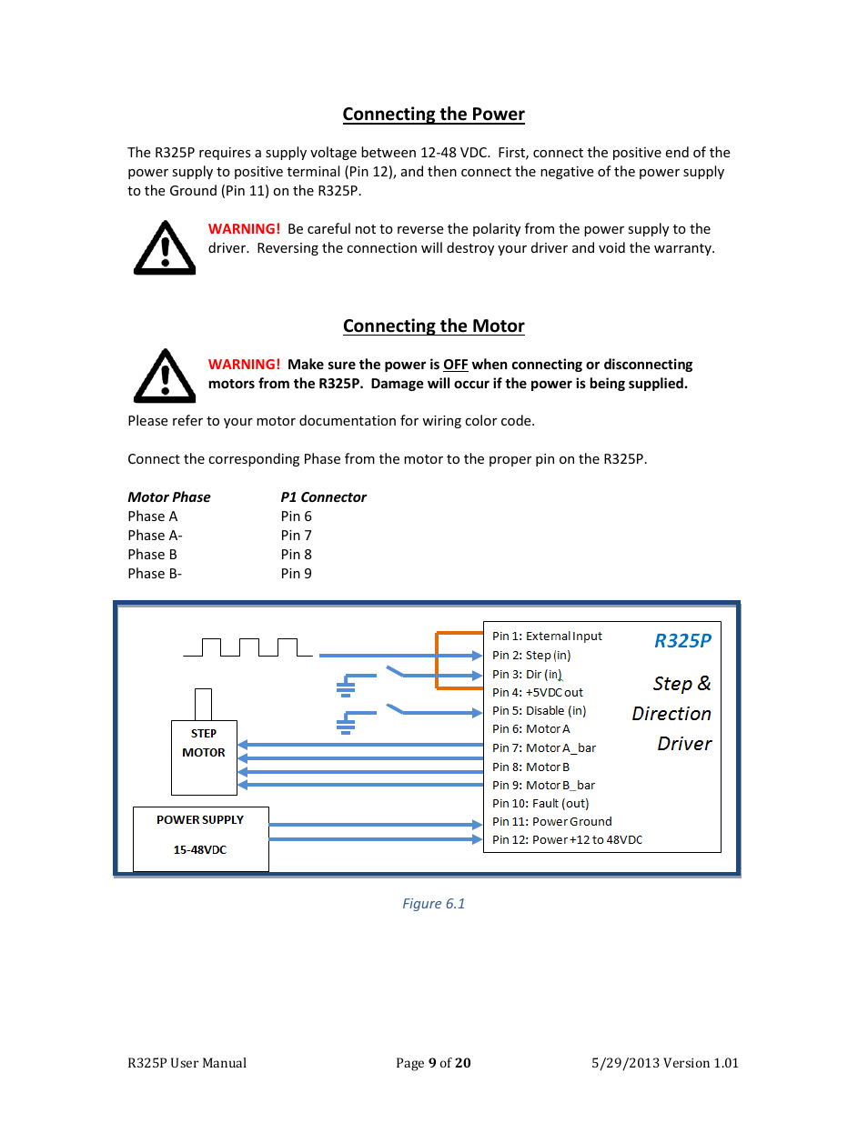 Connecting the power, Connecting the motor | RMS Technologies R325P DRIVER User Manual | Page 9 / 20