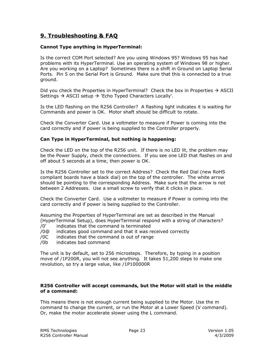 RMS Technologies R256 CONTROLLER/DRIVER User Manual | Page 23 / 27