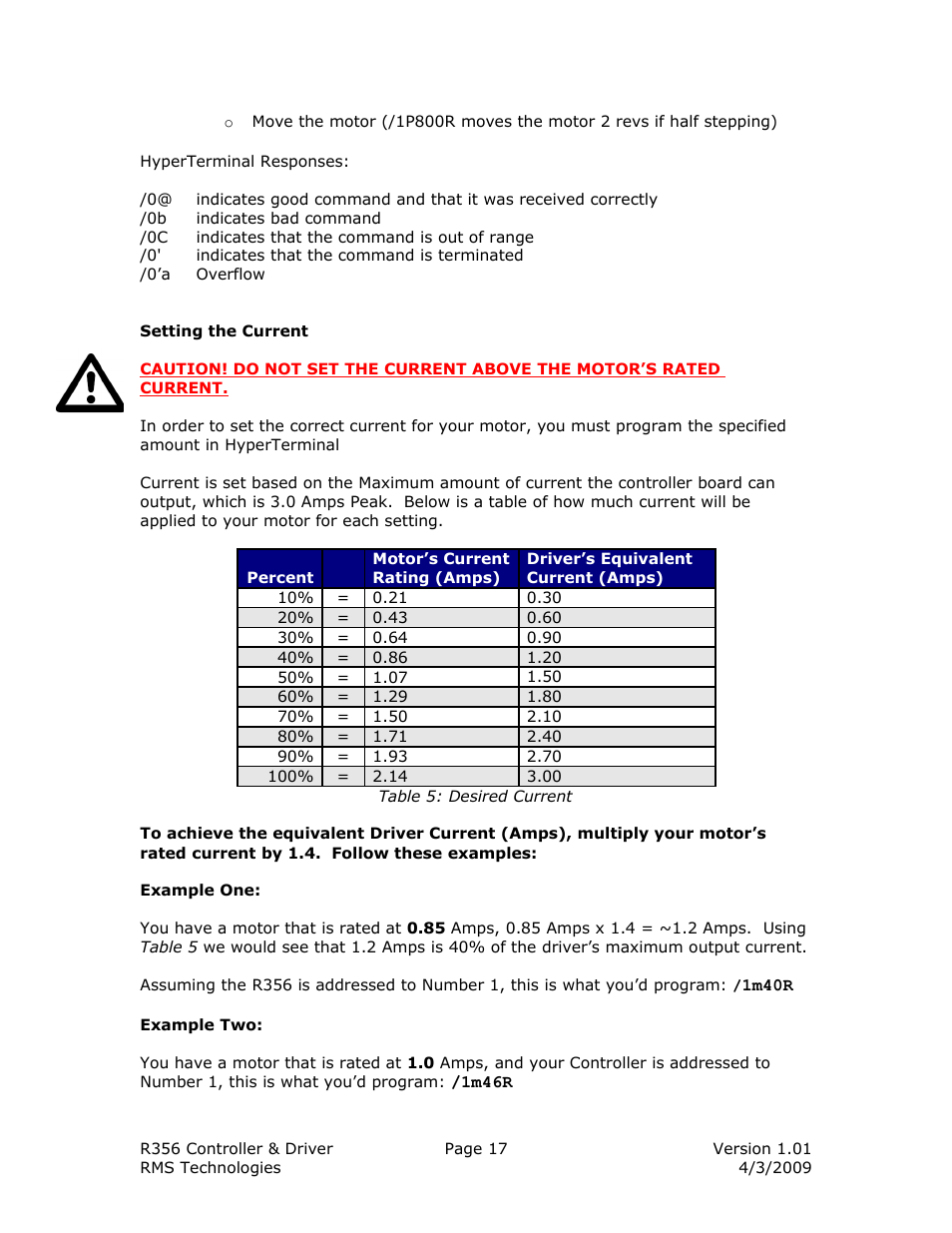 RMS Technologies R356-RO CONTROLLER/DRIVER User Manual | Page 17 / 25