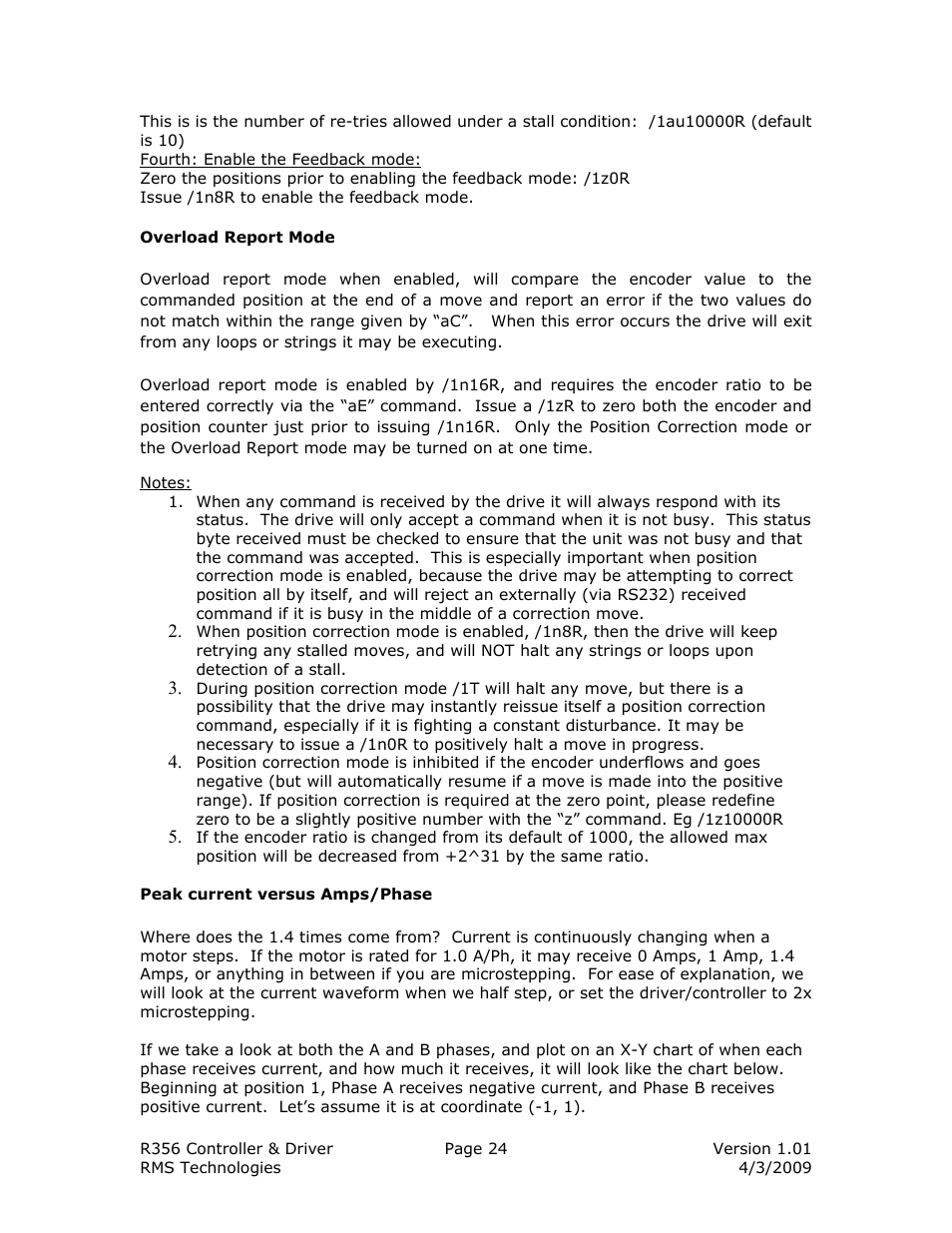 Peak current versus amps/phase | RMS Technologies R356-RO CONTROLLER/DRIVER User Manual | Page 24 / 25
