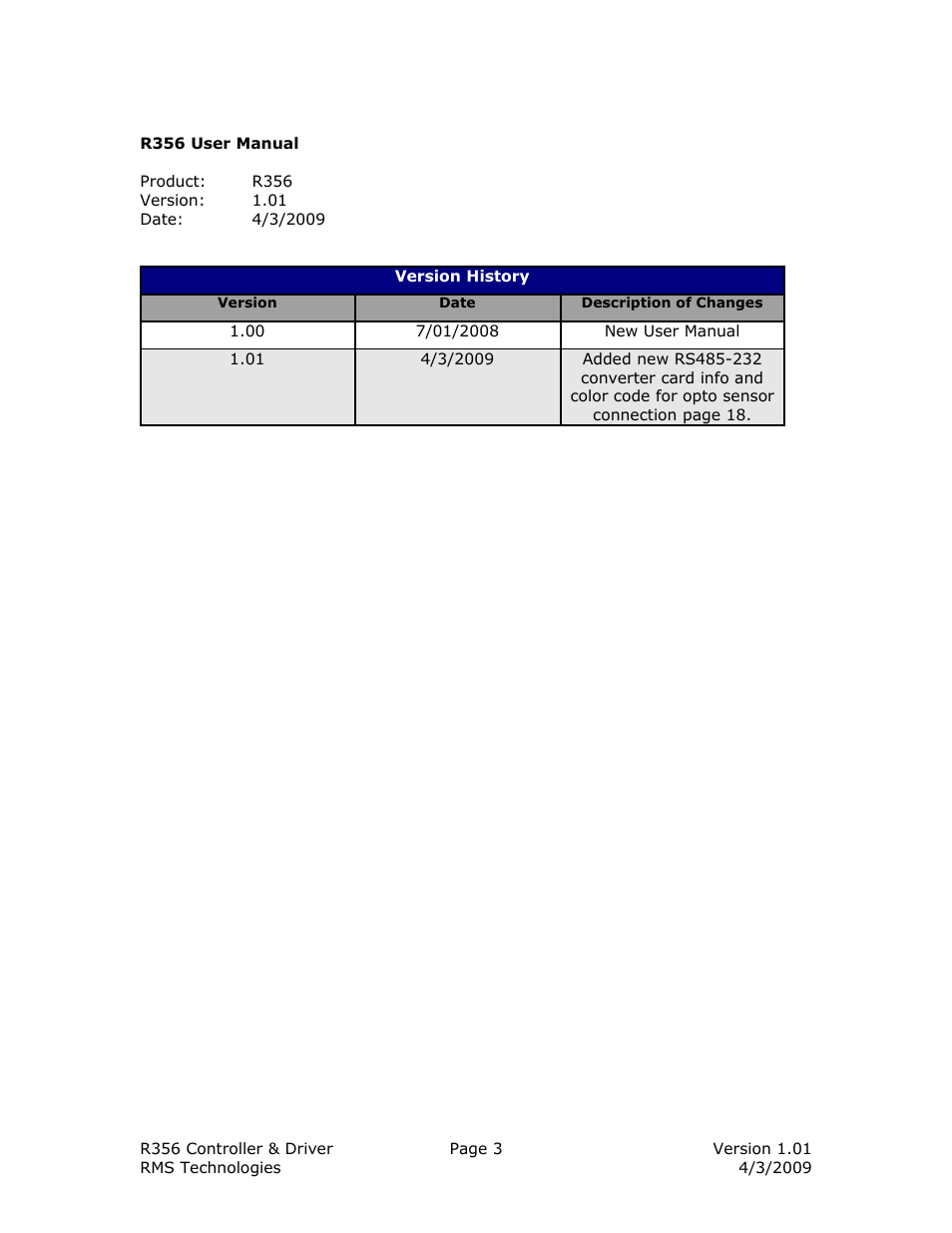 RMS Technologies R356-RO CONTROLLER/DRIVER User Manual | Page 3 / 25