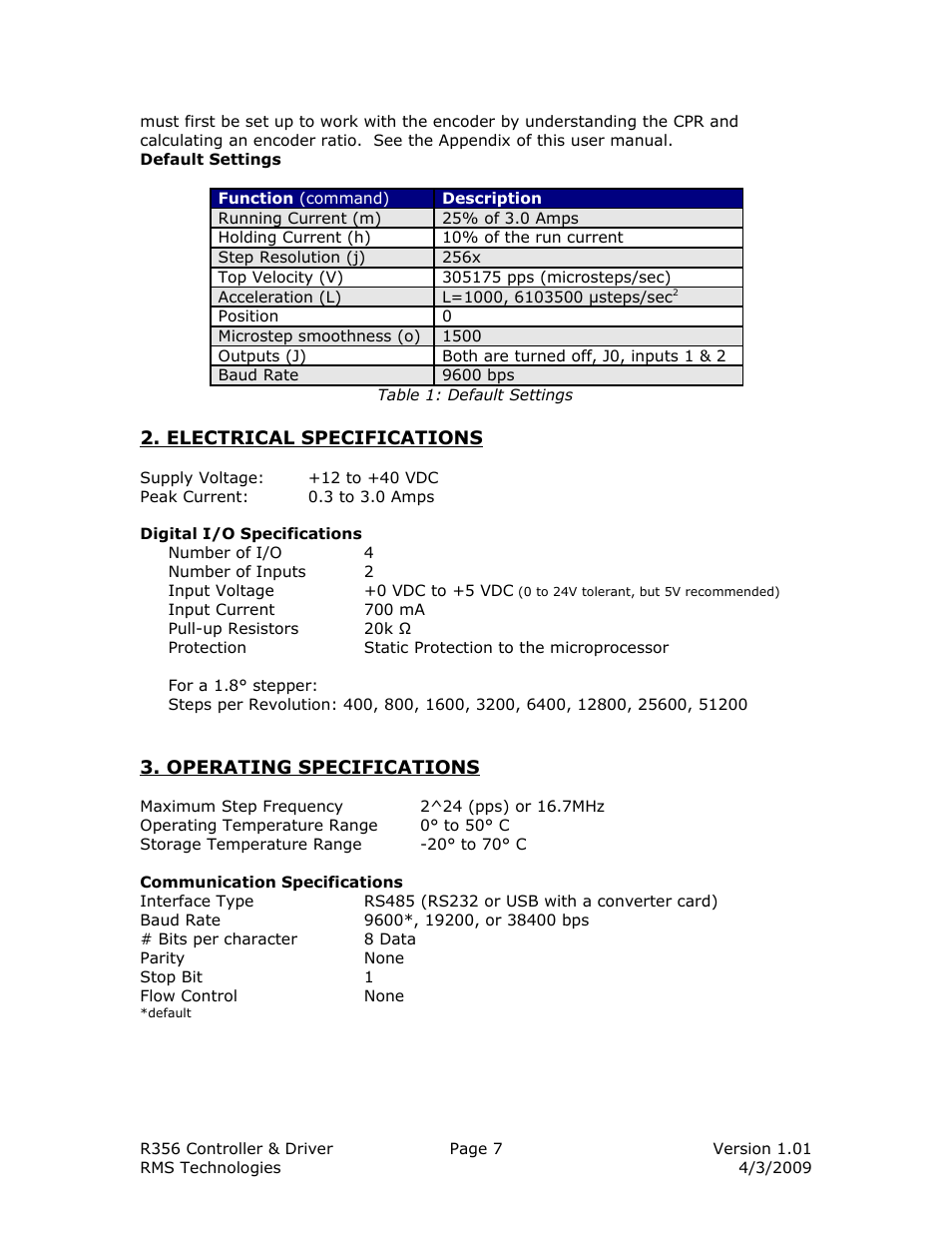RMS Technologies R356-RO CONTROLLER/DRIVER User Manual | Page 7 / 25