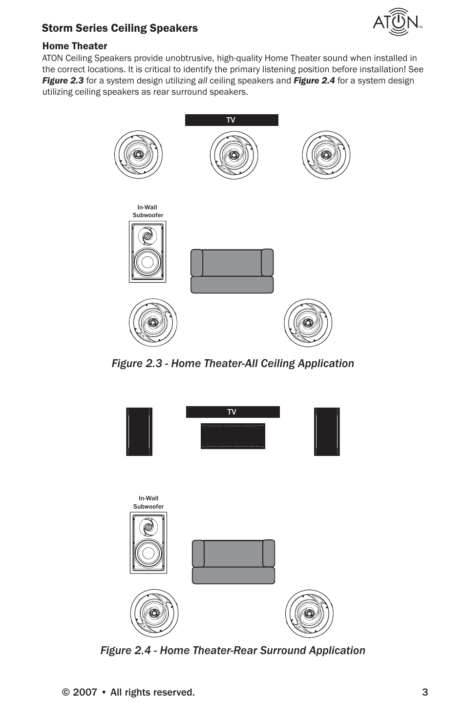 Storm series ceiling speakers, Figure 2.3 - home theater-all ceiling application, Home theater | ATON A81C User Manual | Page 5 / 16