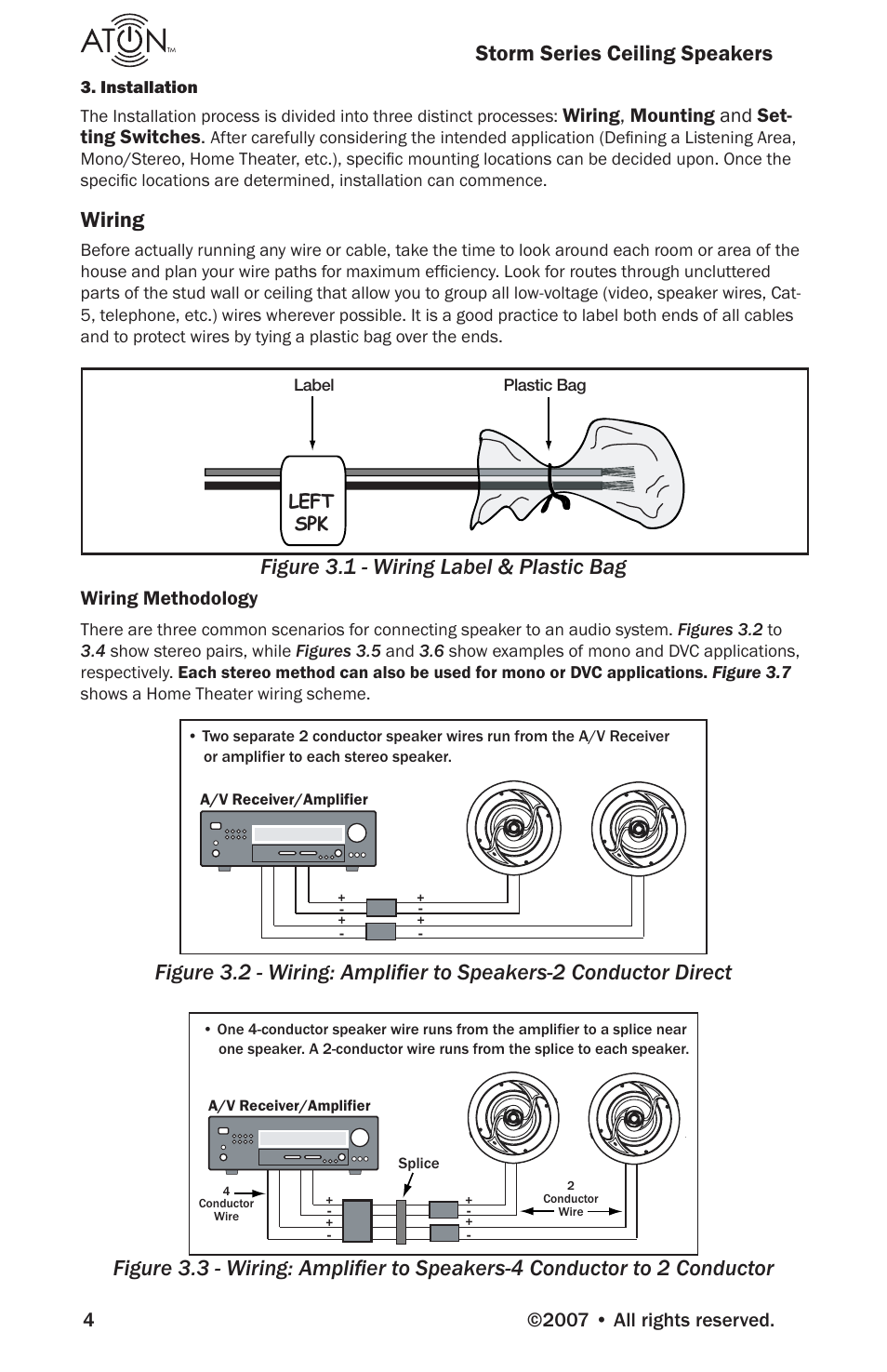 Storm series ceiling speakers, Wiring, Figure 3.1 - wiring label & plastic bag | Wiring, mounting and set- ting switches, Wiring methodology | ATON A81C User Manual | Page 6 / 16