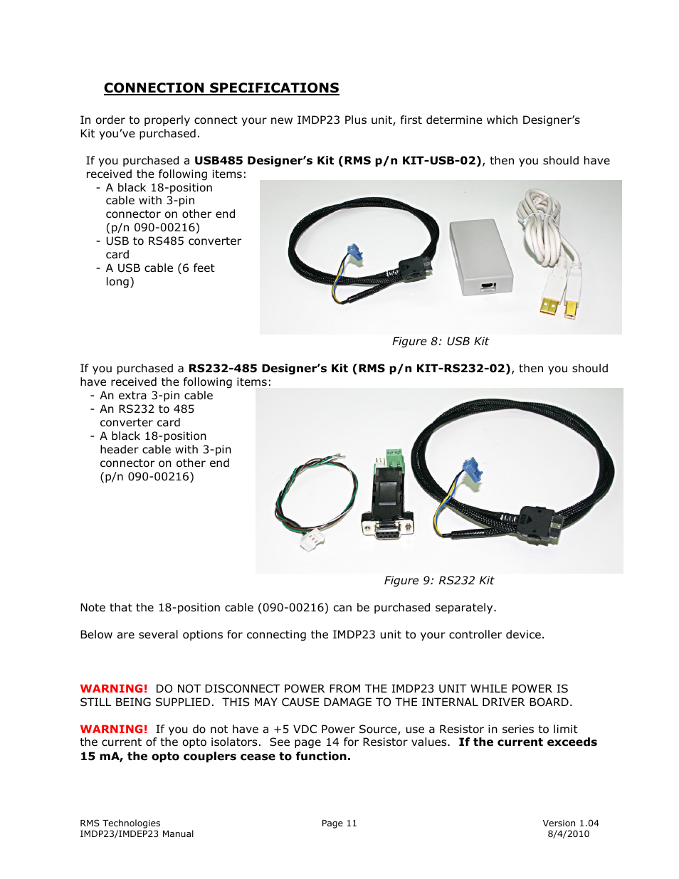 Connection specifications | RMS Technologies IMDP 23 W/ POLE DAMPING TECHNOLOGY*NEW* User Manual | Page 11 / 26