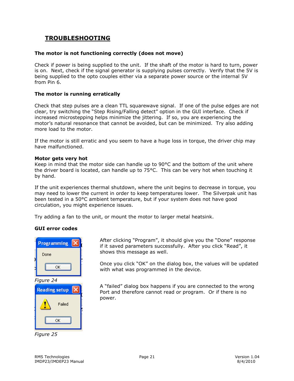 Troubleshooting | RMS Technologies IMDP 23 W/ POLE DAMPING TECHNOLOGY*NEW* User Manual | Page 21 / 26