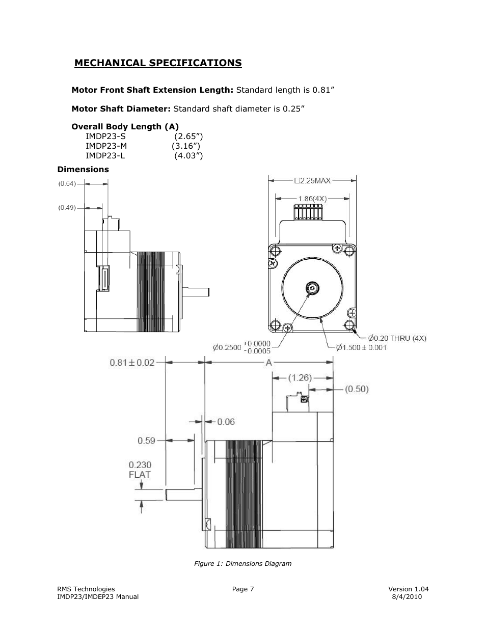 Mechanical specifications, Imensions, 4mechanical specifications | RMS Technologies IMDP 23 W/ POLE DAMPING TECHNOLOGY*NEW* User Manual | Page 7 / 26