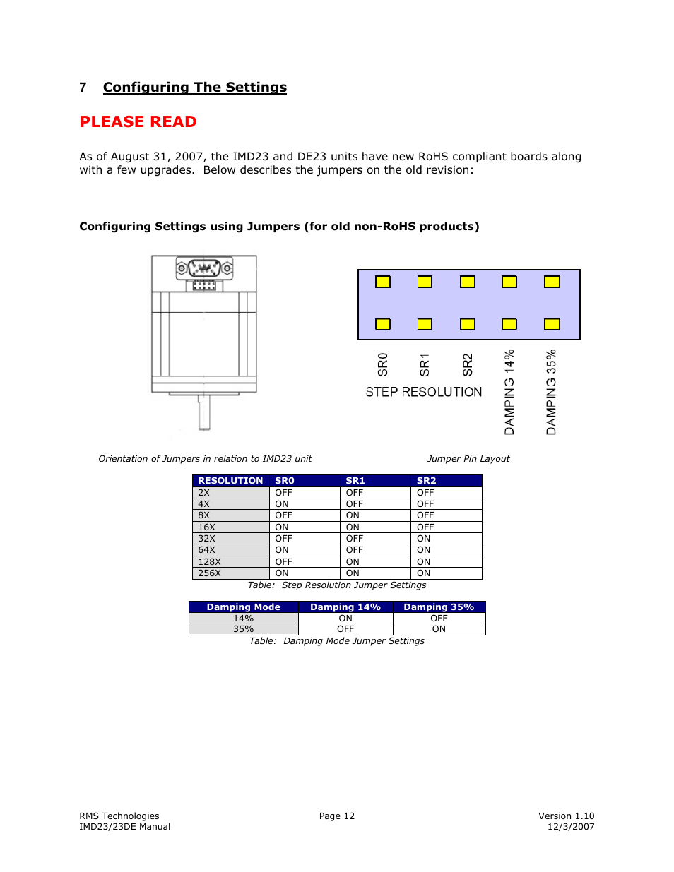 Please read, 7configuring the settings | RMS Technologies IMD23 W/ POLE DAMPING TECHNOLOGY User Manual | Page 12 / 23