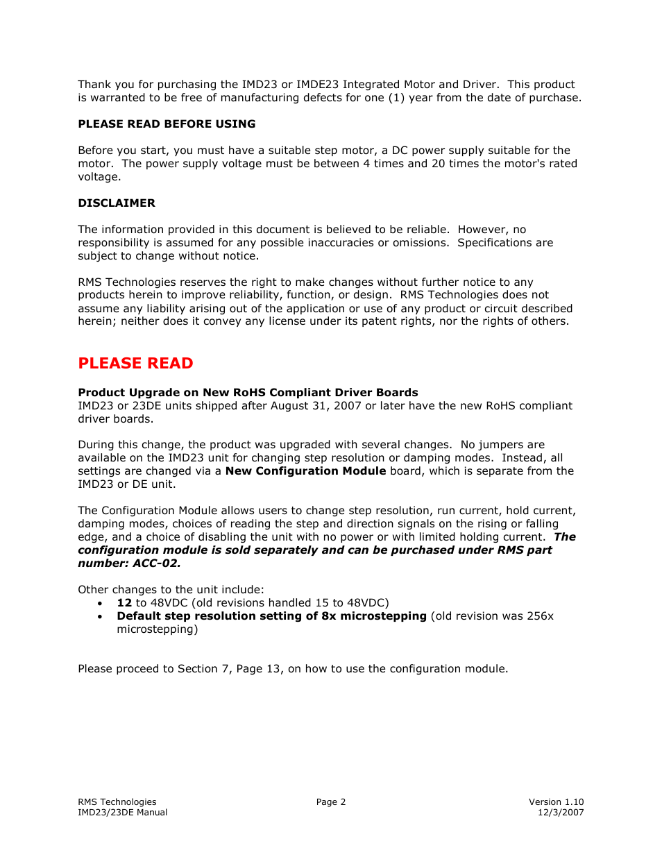 Please read | RMS Technologies IMD23 W/ POLE DAMPING TECHNOLOGY User Manual | Page 2 / 23