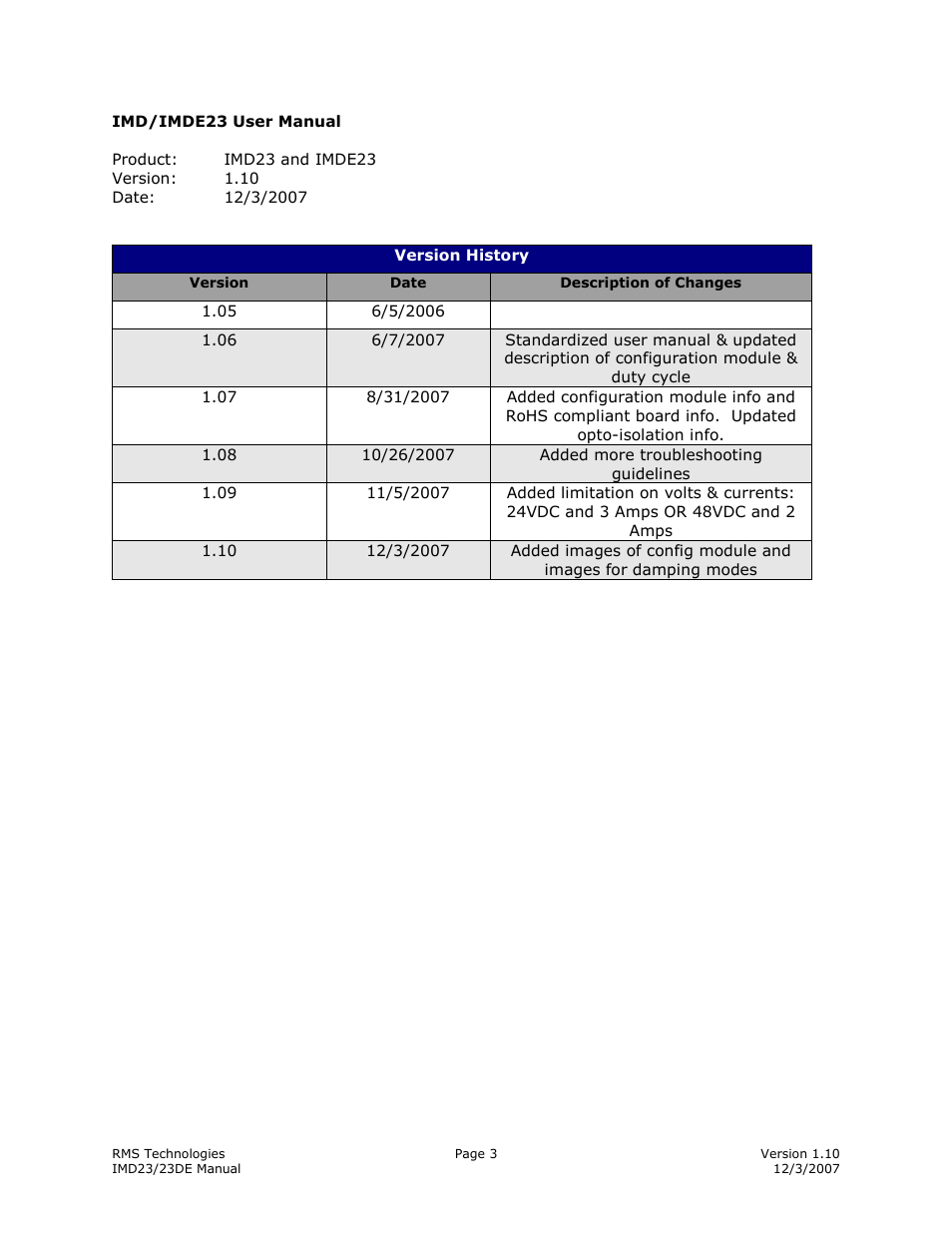 RMS Technologies IMD23 W/ POLE DAMPING TECHNOLOGY User Manual | Page 3 / 23