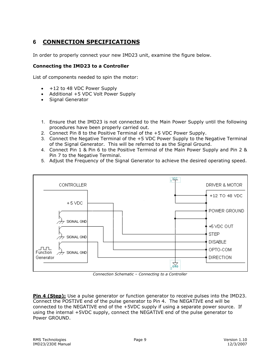 6connection specifications | RMS Technologies IMD23 W/ POLE DAMPING TECHNOLOGY User Manual | Page 9 / 23