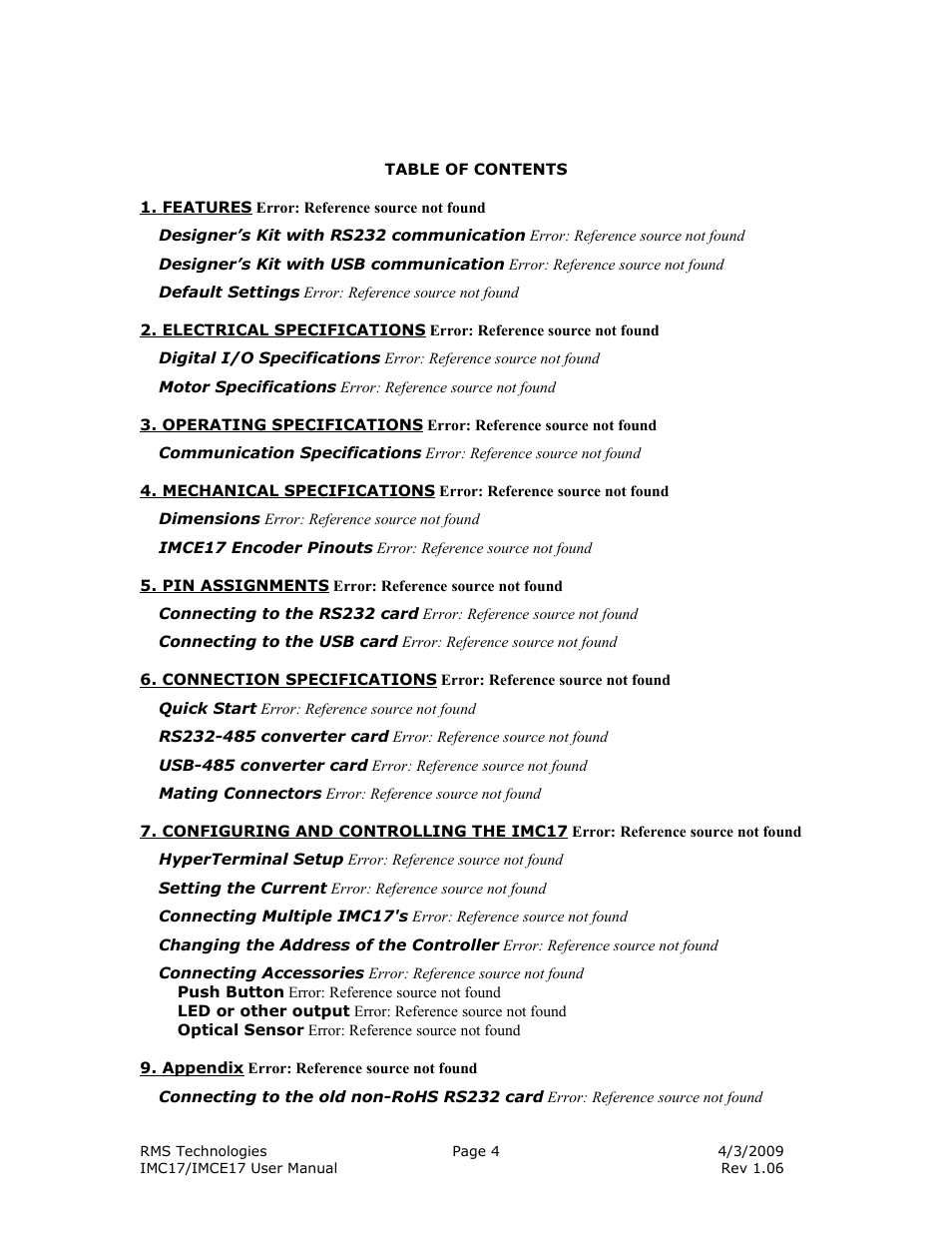 RMS Technologies IMC17 INTEGRATED MOTOR CONTROLLER/DRIVER User Manual | Page 4 / 23