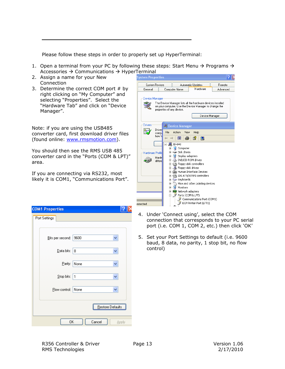 RMS Technologies IMCE23 INTERGRATED MOTOR+CONTROLLER +DRIVER+ENCOD User Manual | Page 13 / 23