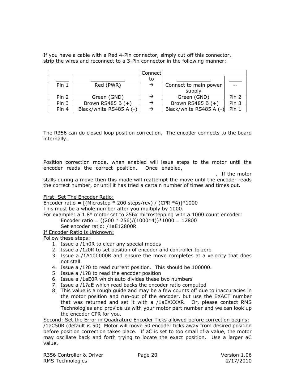 RMS Technologies IMCE23 INTERGRATED MOTOR+CONTROLLER +DRIVER+ENCOD User Manual | Page 20 / 23