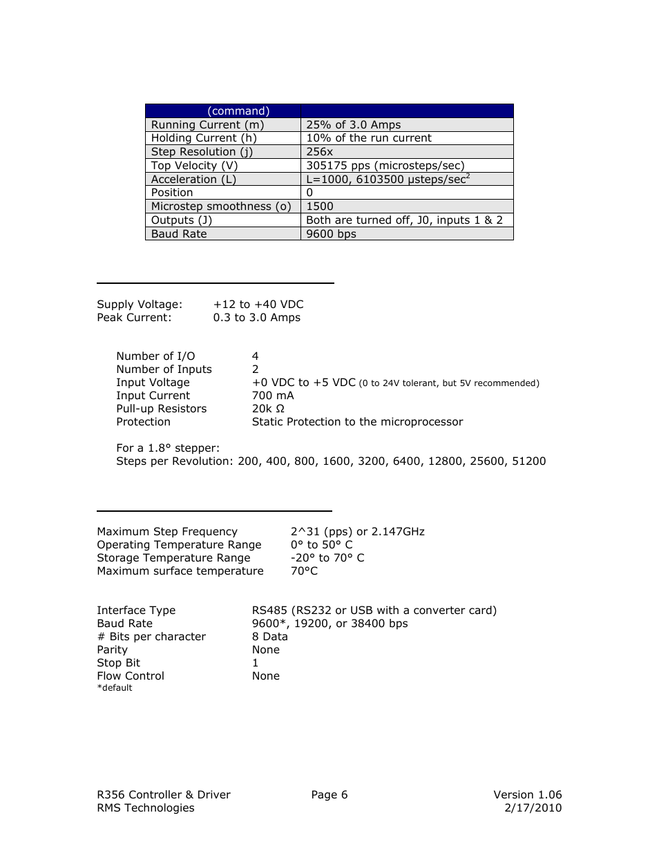 RMS Technologies IMCE23 INTERGRATED MOTOR+CONTROLLER +DRIVER+ENCOD User Manual | Page 6 / 23