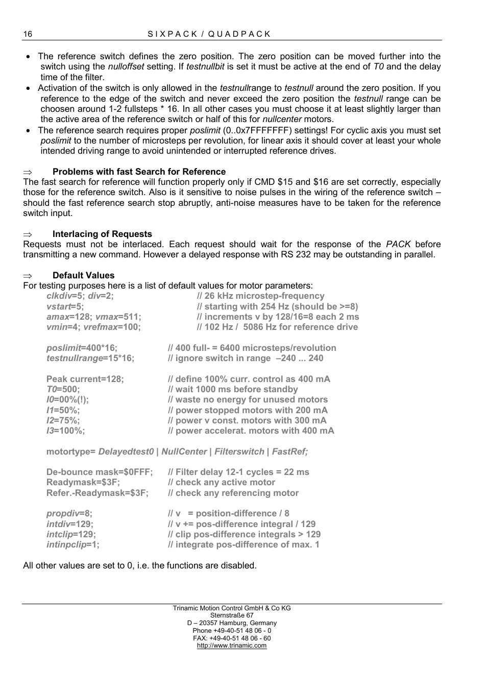 Problems with fast search for reference, Interlacing of requests, Default values | RMS Technologies 4-AXIS CONTROLLER/DRIVER User Manual | Page 16 / 33
