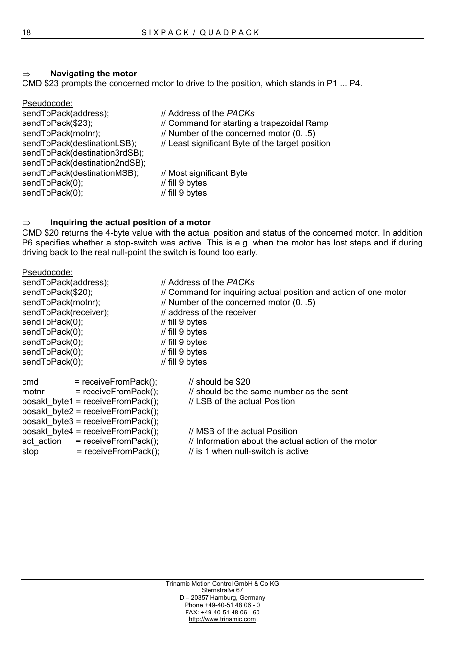 Navigating the motor, Inquiring the actual position of a motor | RMS Technologies 4-AXIS CONTROLLER/DRIVER User Manual | Page 18 / 33