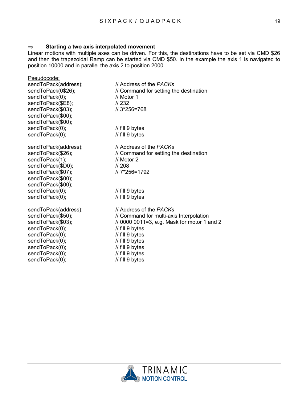 Starting a two axis interpolated movement | RMS Technologies 4-AXIS CONTROLLER/DRIVER User Manual | Page 19 / 33