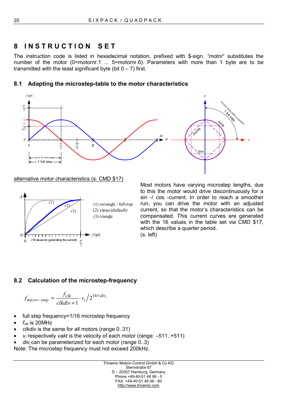 I n s t r u c t i o n s e t, Calculation of the microstep-frequency, 2 calculation of the microstep-frequency | Vclkdiv f f, Full step frequency=1/16 microstep frequency • f | RMS Technologies 4-AXIS CONTROLLER/DRIVER User Manual | Page 20 / 33