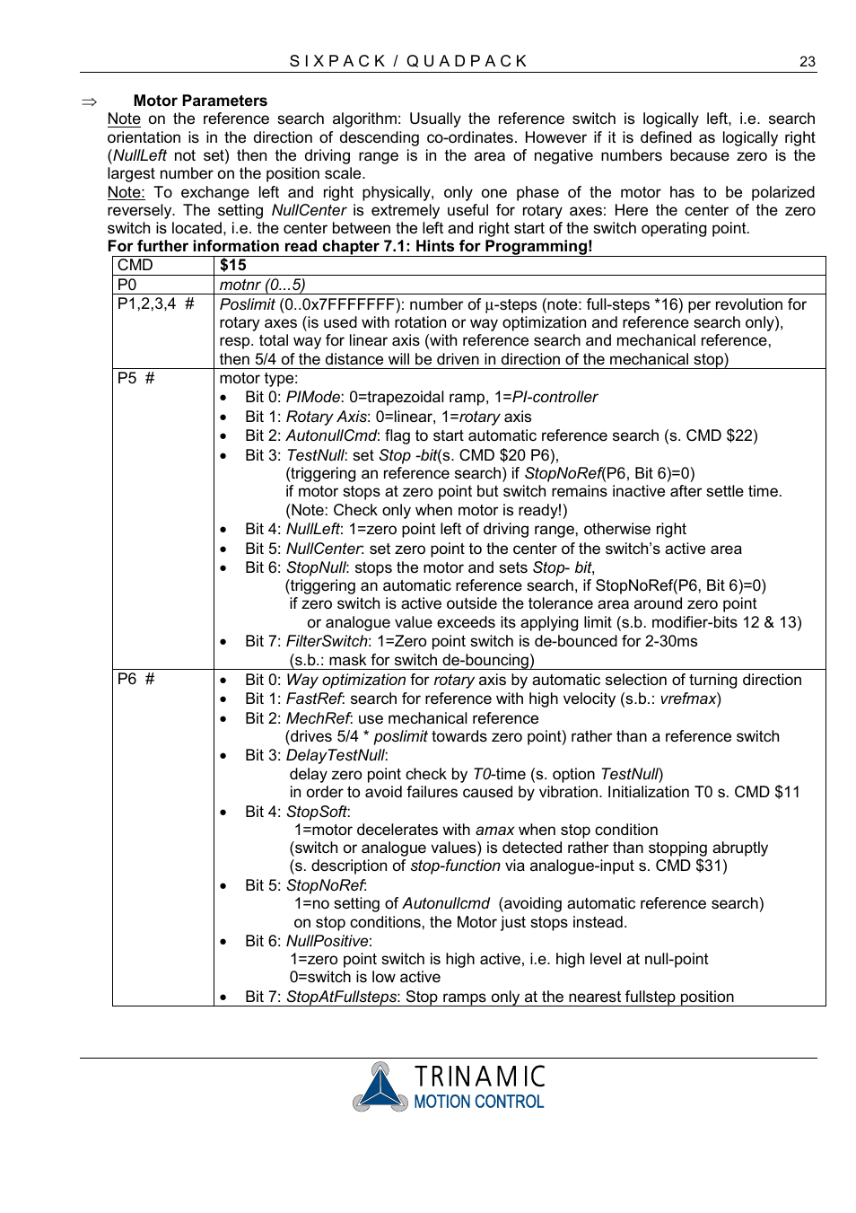 Motor parameters | RMS Technologies 4-AXIS CONTROLLER/DRIVER User Manual | Page 23 / 33