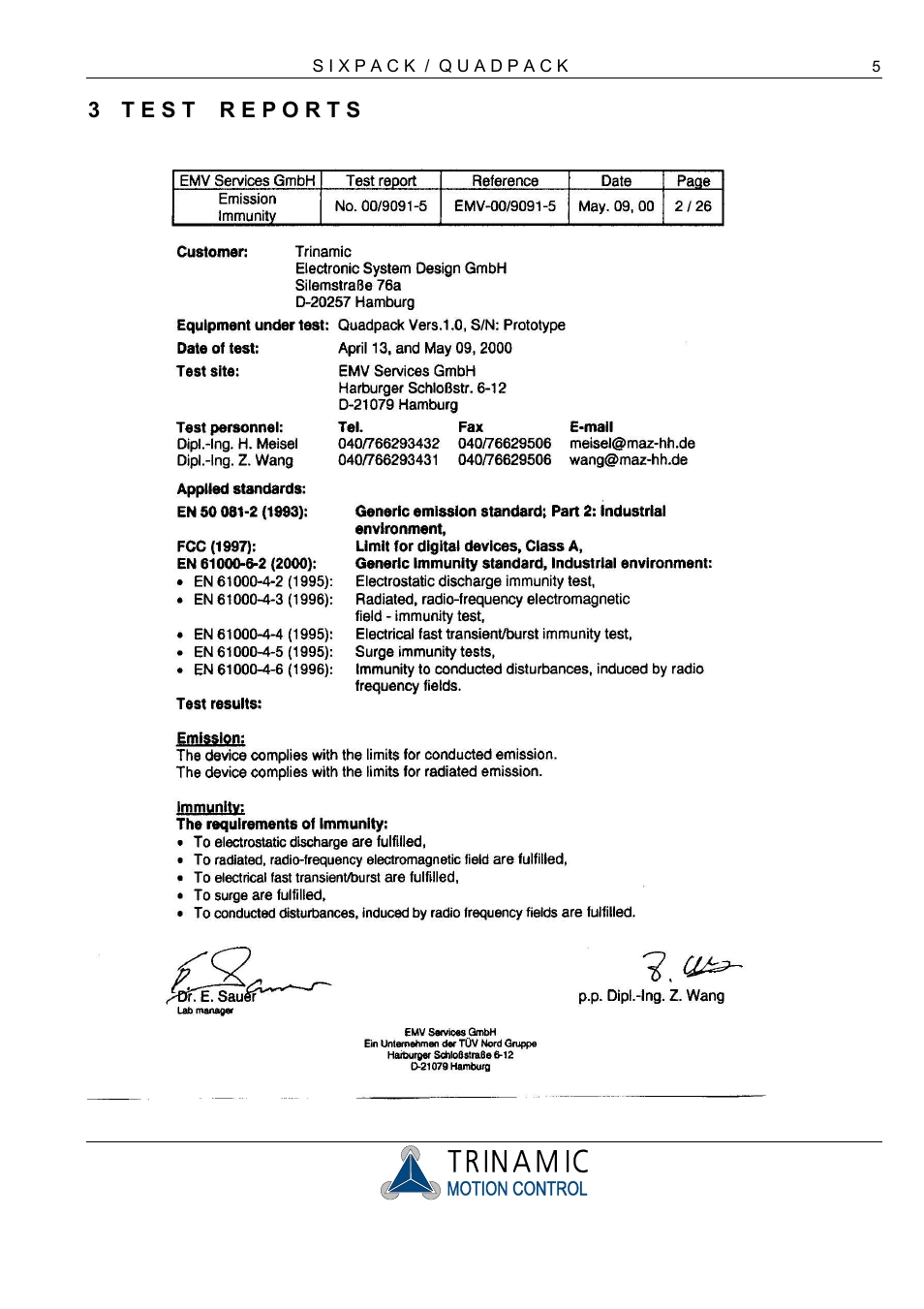 T e s t r e p o r t s, 4 c o n n e c t o r a s s i g n m e n t | RMS Technologies 4-AXIS CONTROLLER/DRIVER User Manual | Page 5 / 33