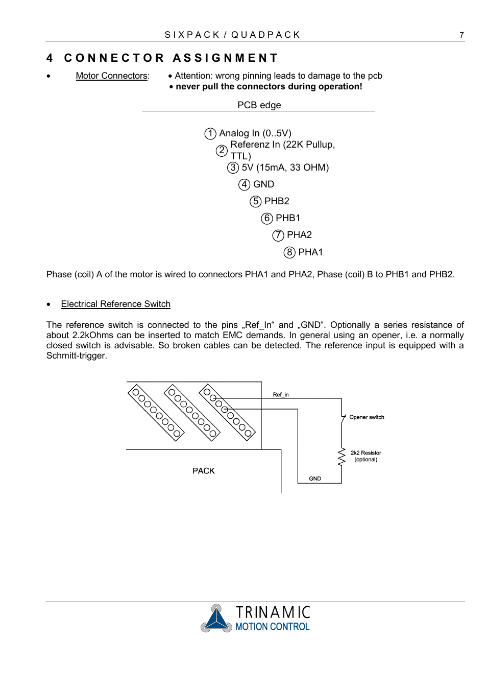 C o n n e c t o r a s s i g n m e n t, 5 s y s t e m s t a r t u p | RMS Technologies 4-AXIS CONTROLLER/DRIVER User Manual | Page 7 / 33