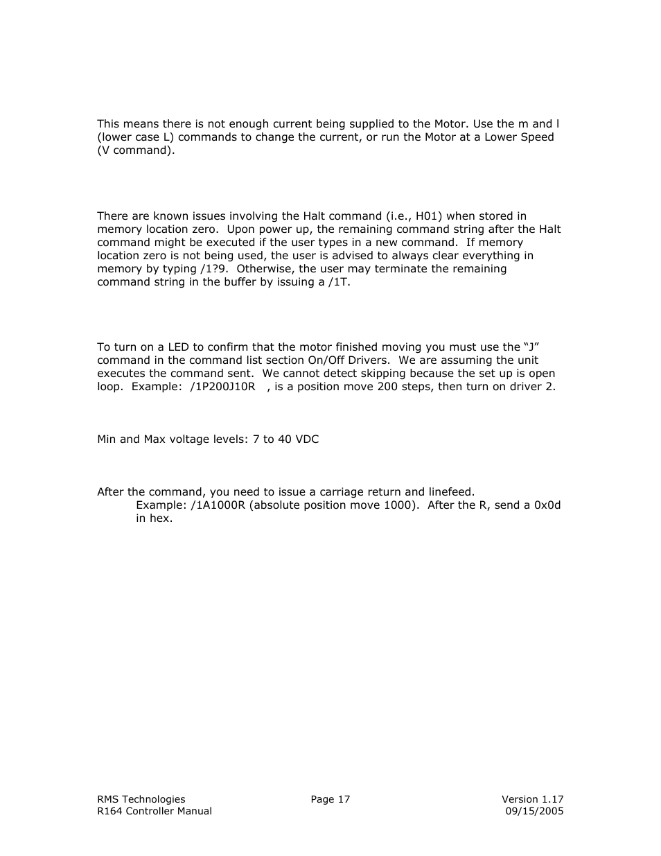 RMS Technologies IMDE23 INTEGRATED MOTOR+DRIVER+ENCODER User Manual | Page 17 / 17