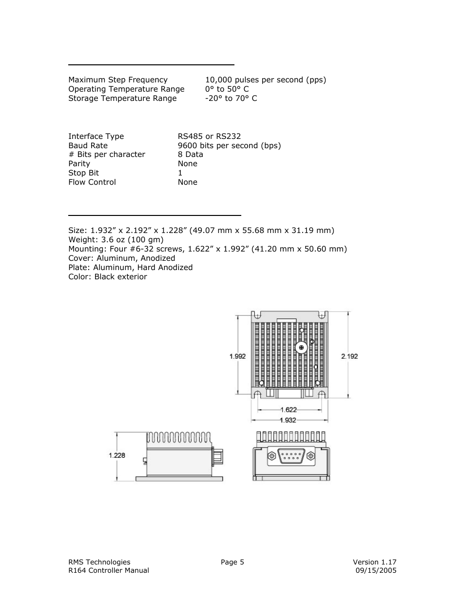 RMS Technologies IMDE23 INTEGRATED MOTOR+DRIVER+ENCODER User Manual | Page 5 / 17