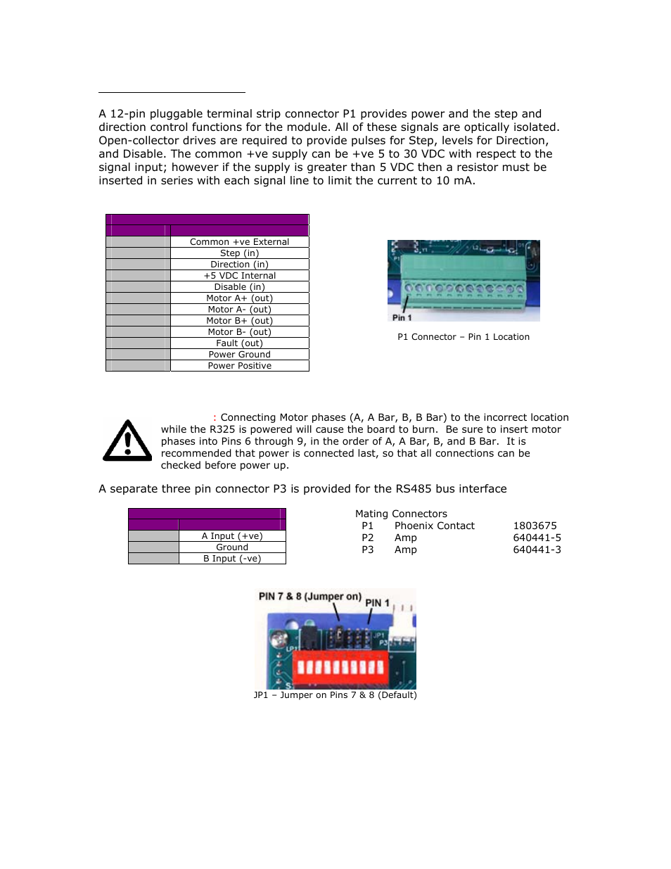 Pin assignments | RMS Technologies R325 DRIVER W/PDT User Manual | Page 9 / 29