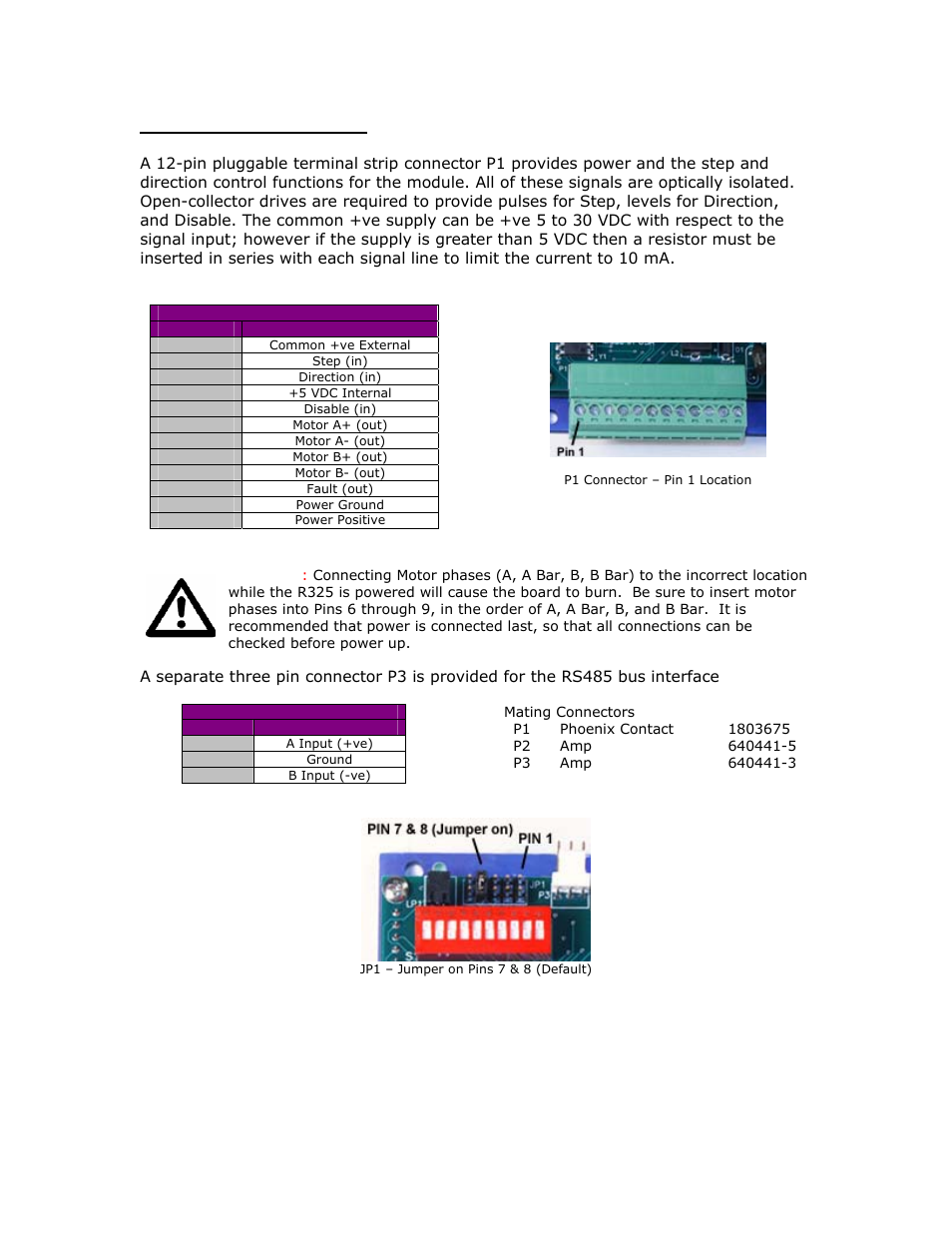 Pin assignments | RMS Technologies R325 DRIVER W/PDT User Manual | Page 8 / 26