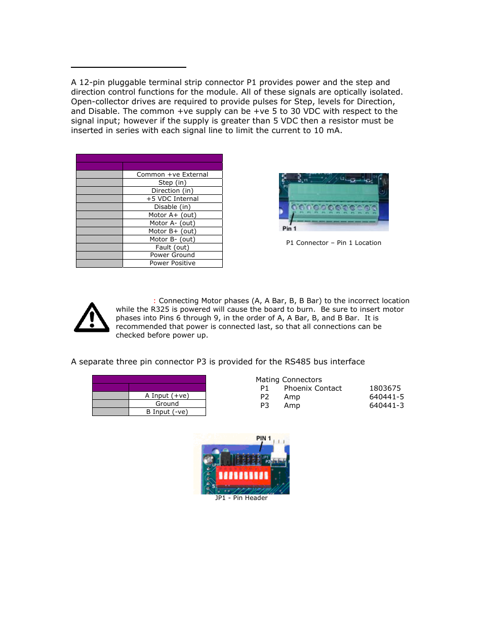Pin assignments | RMS Technologies R325 DRIVER W/PDT User Manual | Page 7 / 20