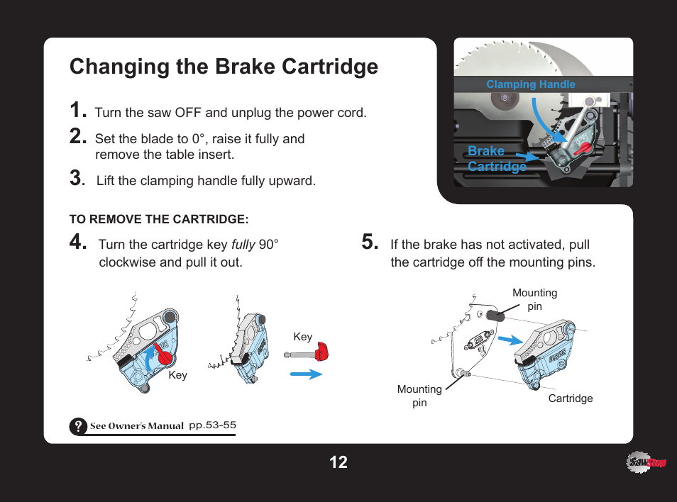 Changing the brake cartridge | SawStop SawStop User Manual | Page 12 / 13