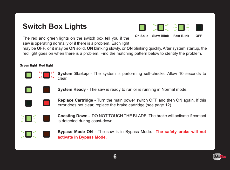 Switch box lights | SawStop SawStop User Manual | Page 6 / 13