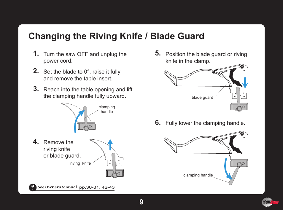 Changing the riving knife / blade guard | SawStop SawStop User Manual | Page 9 / 13