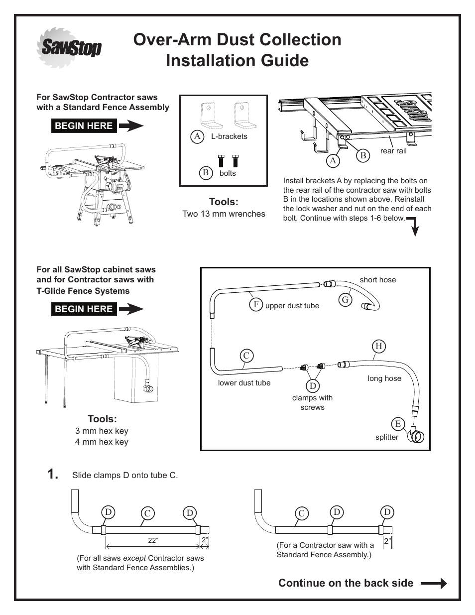 SawStop Over-Arm Dust User Manual | 2 pages