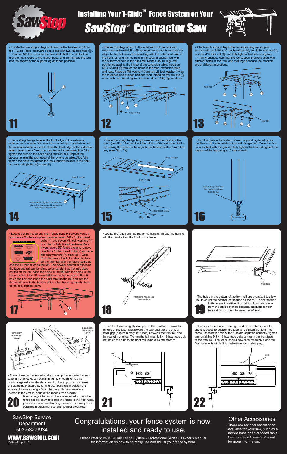 Sawstop, Contractor saw, Installing your t-glide fence system on your | Other accessories | SawStop T-Glide User Manual | Page 2 / 2