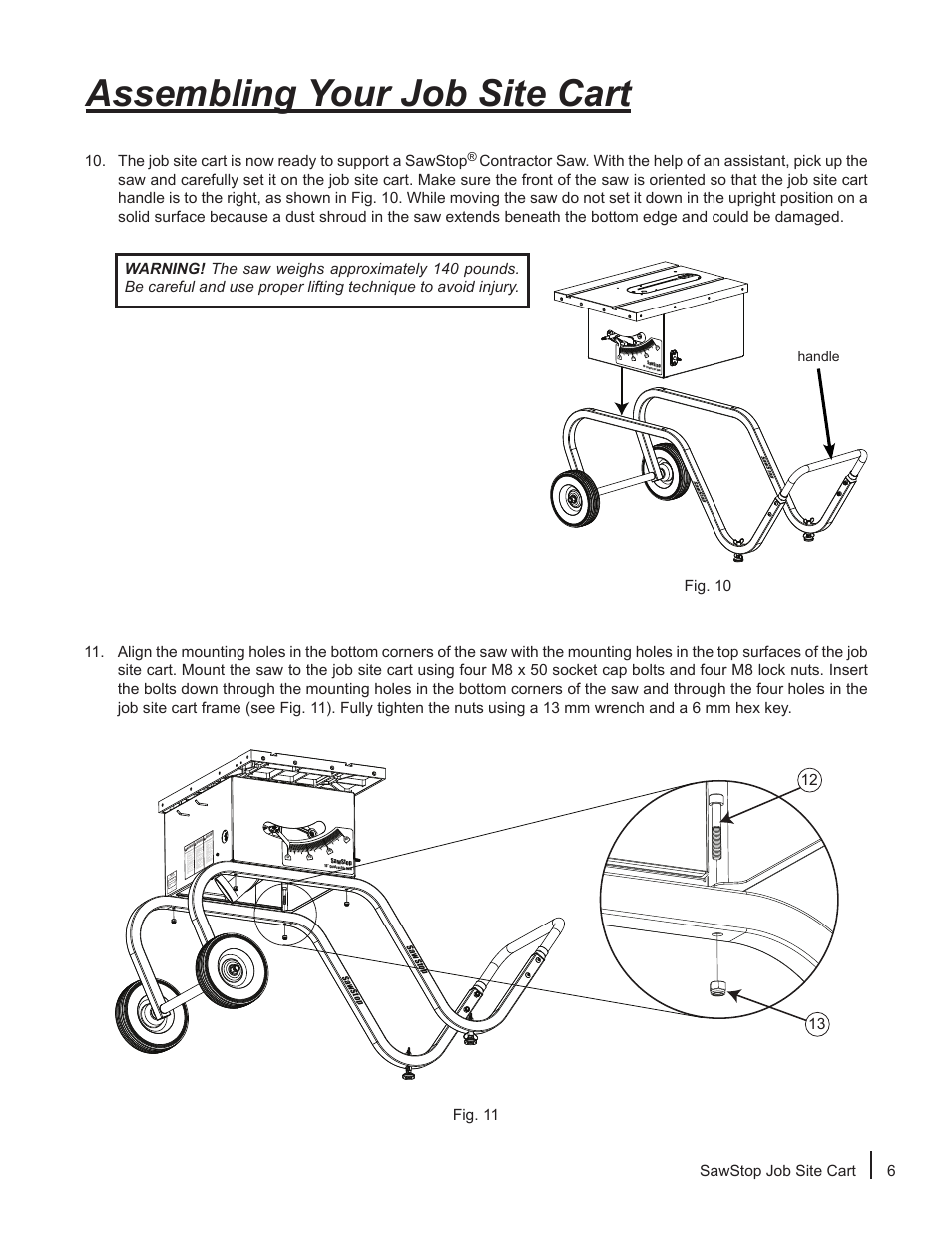 Assembling your job site cart | SawStop Job Site Cart User Manual | Page 7 / 12