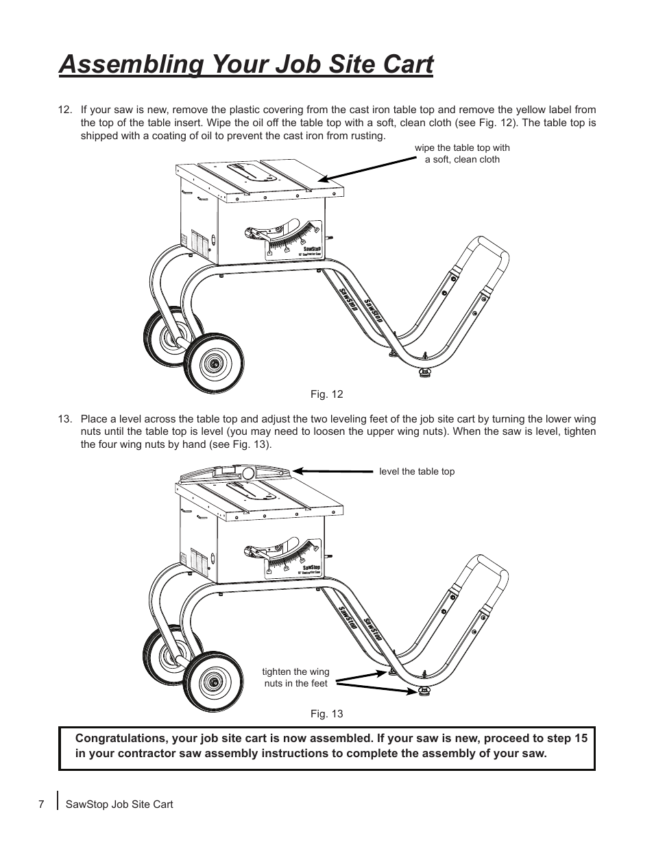 Assembling your job site cart | SawStop Job Site Cart User Manual | Page 8 / 12