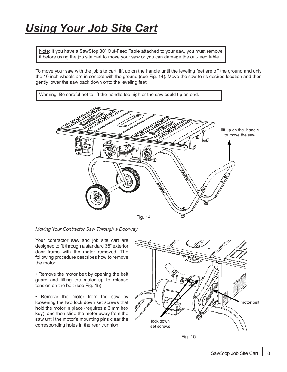 Using your job site cart | SawStop Job Site Cart User Manual | Page 9 / 12