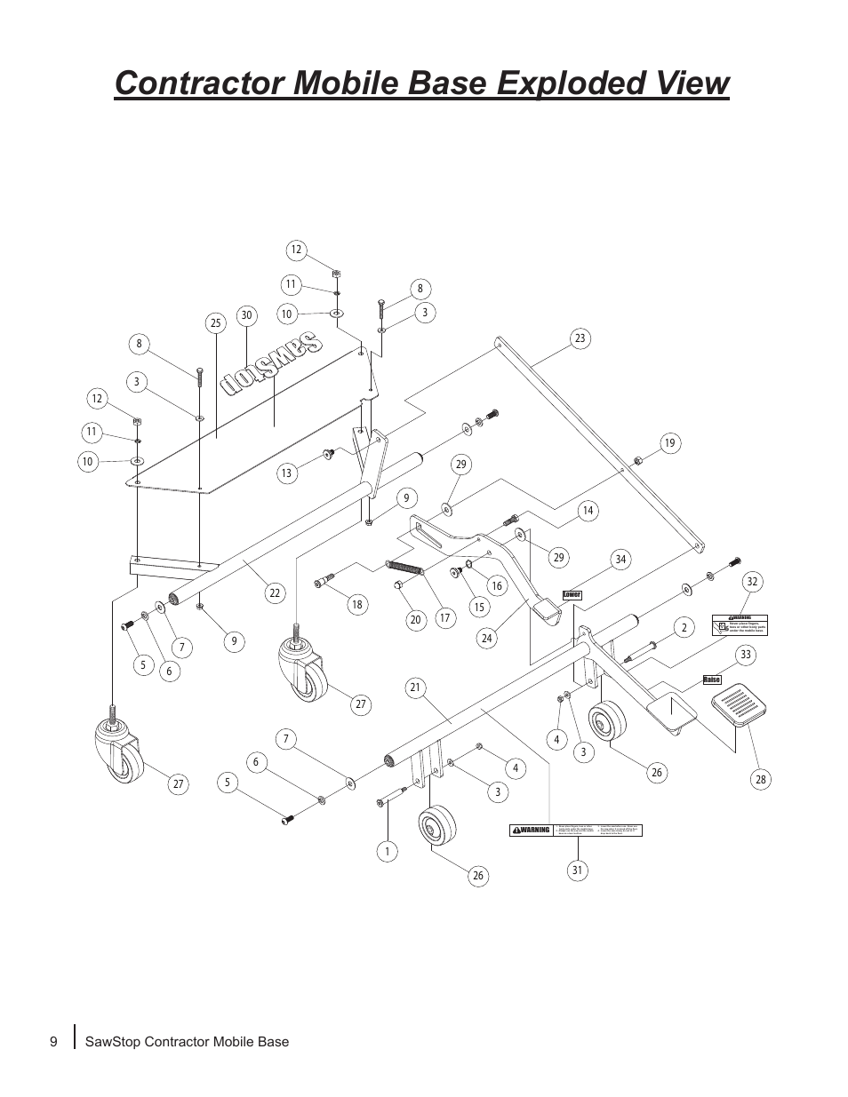 Contractor mobile base exploded view | SawStop Mobile Base User Manual | Page 10 / 12