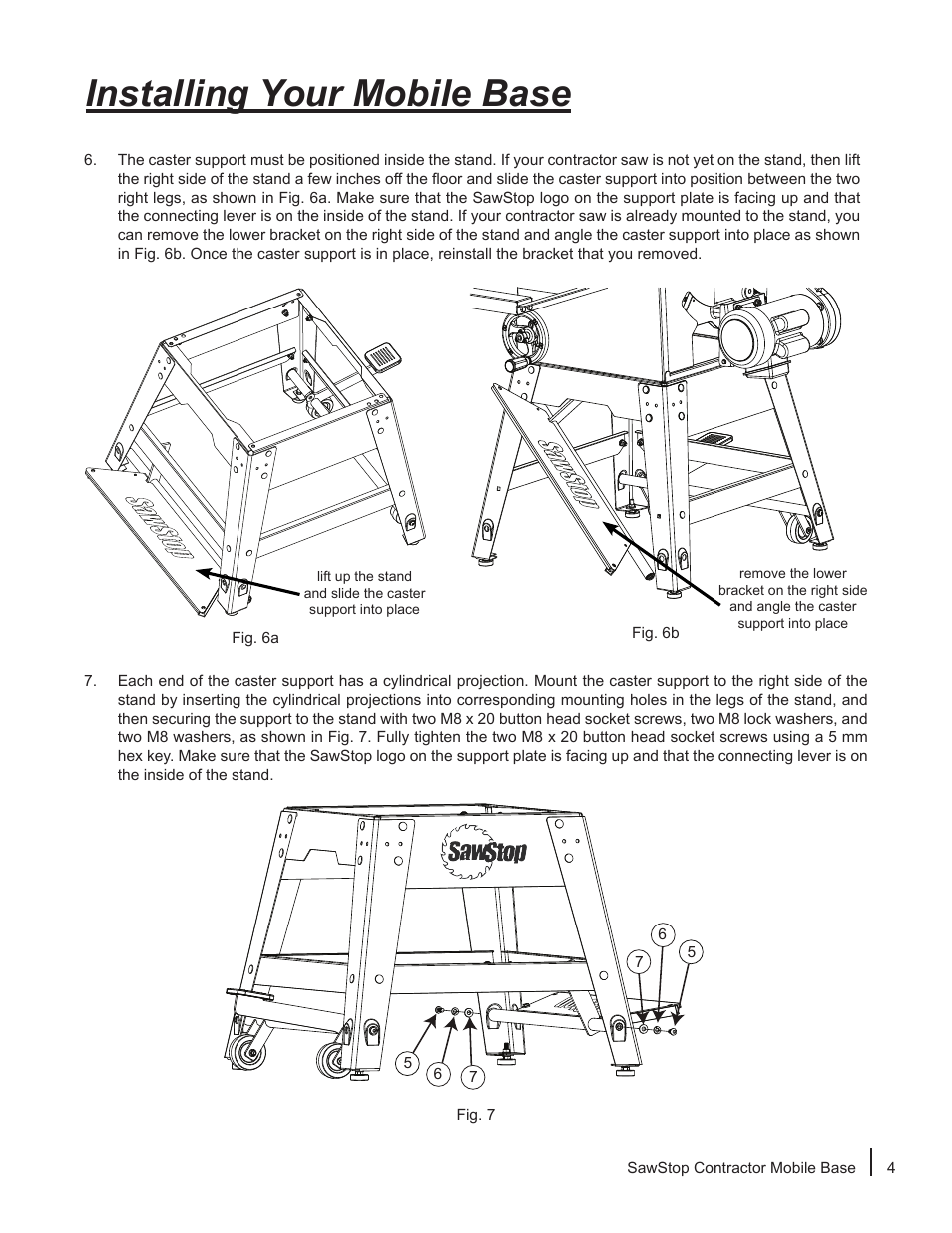 Installing your mobile base | SawStop Mobile Base User Manual | Page 5 / 12