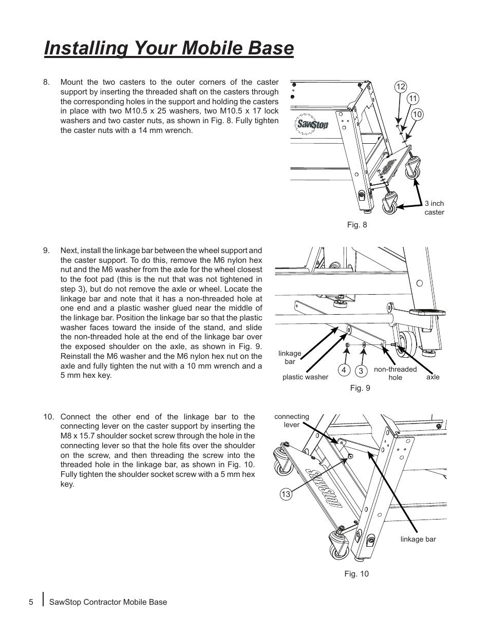 Installing your mobile base | SawStop Mobile Base User Manual | Page 6 / 12