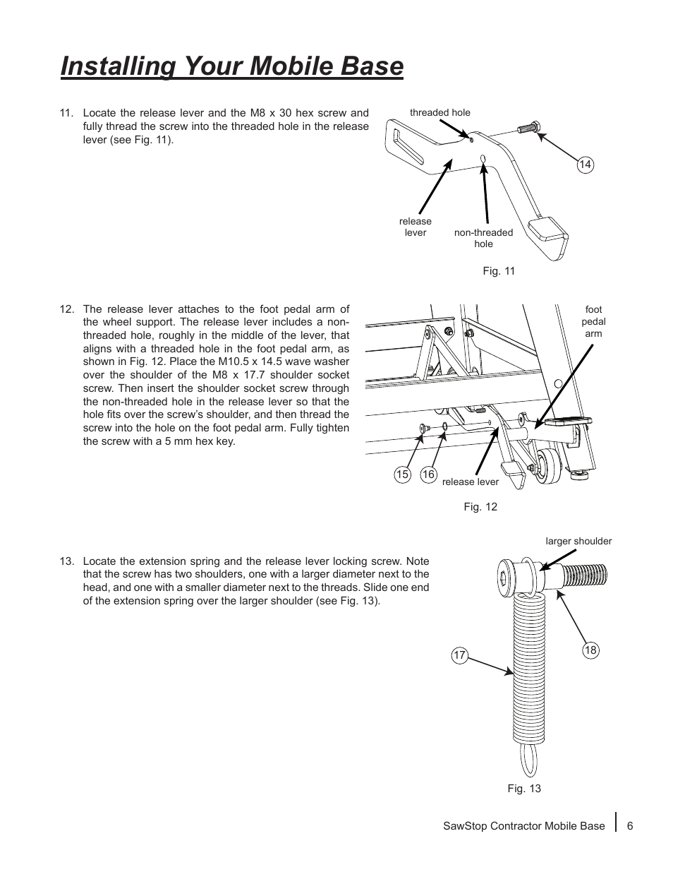 Installing your mobile base | SawStop Mobile Base User Manual | Page 7 / 12