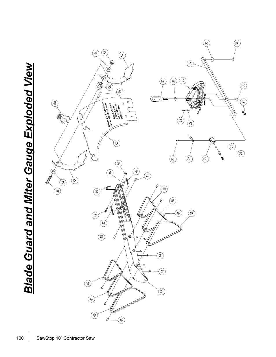 Blade guard and miter gauge exploded v iew | SawStop CNS175-AU User Manual | Page 102 / 112