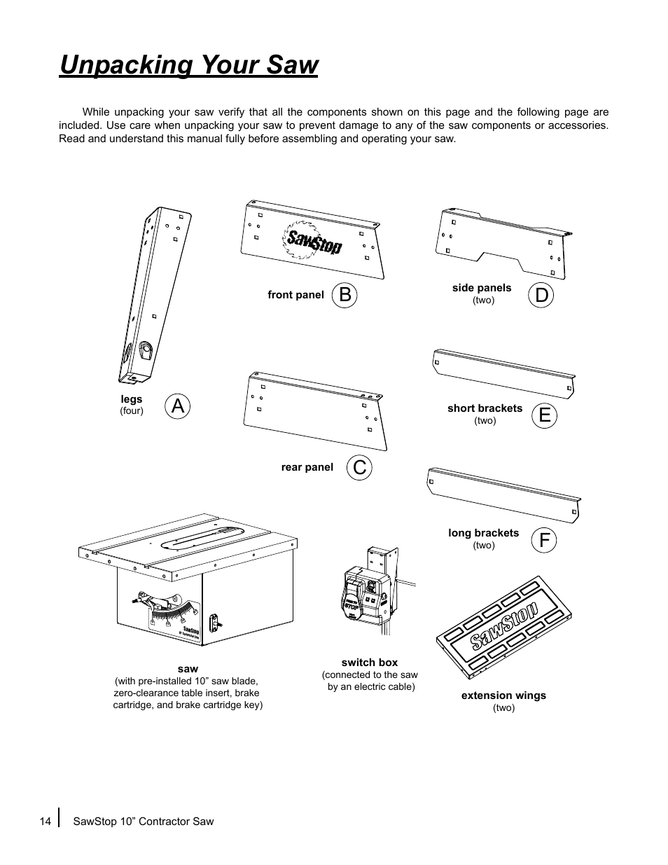 Unpacking your saw | SawStop CNS175-AU User Manual | Page 16 / 112