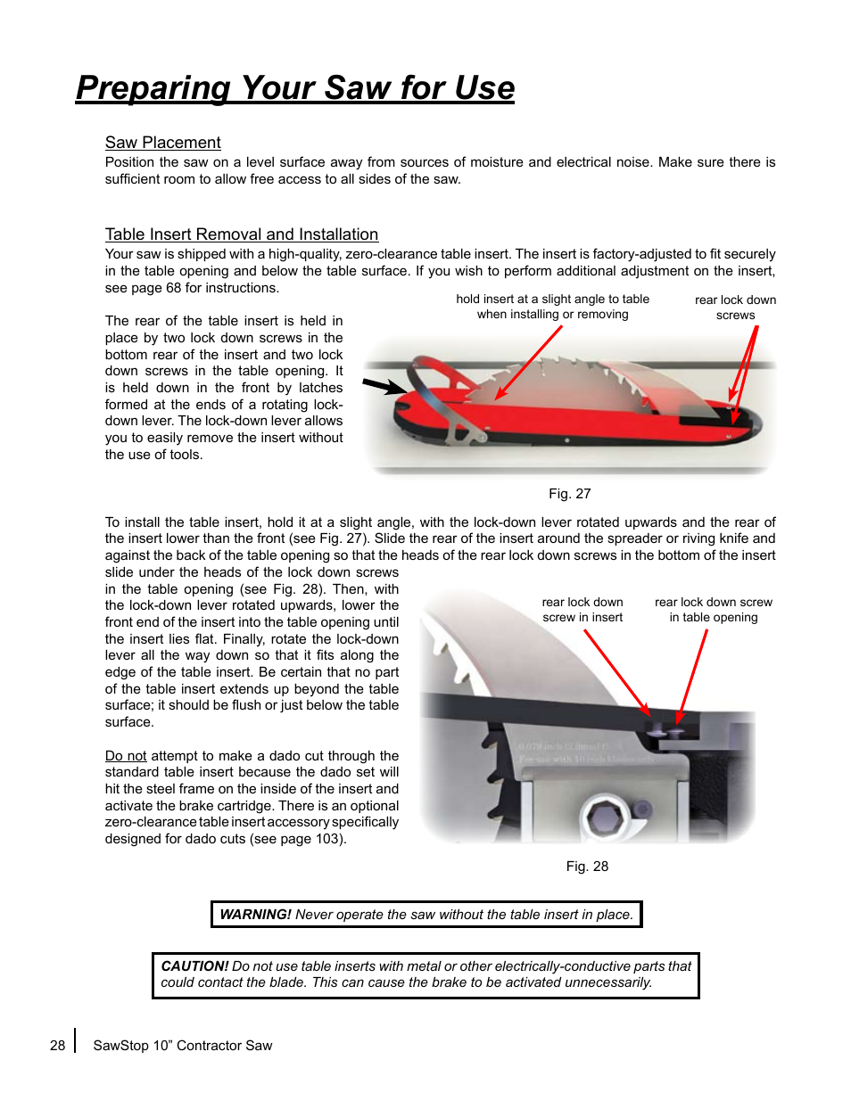 Preparing your saw for use | SawStop CNS175-AU User Manual | Page 30 / 112