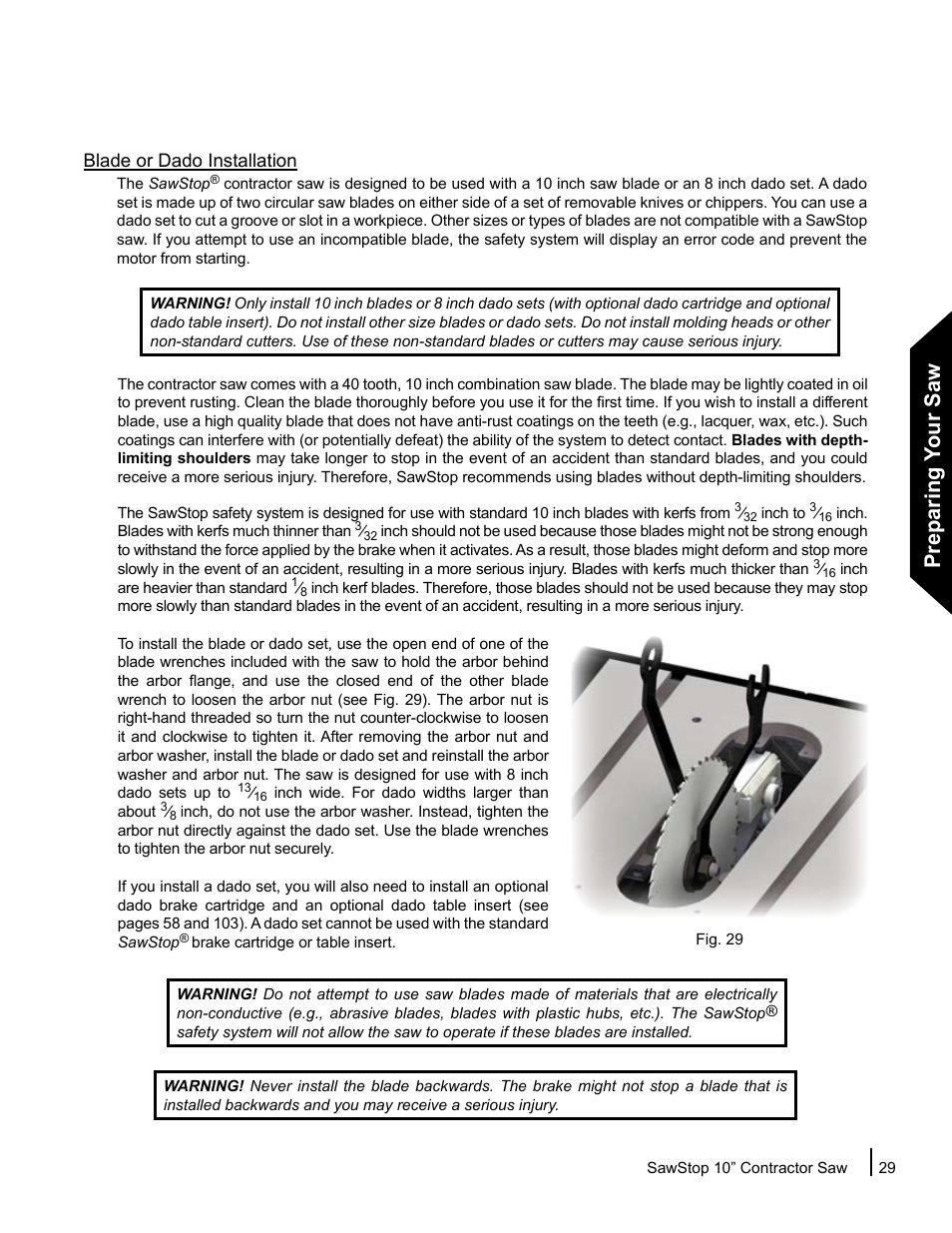 Preparing your saw | SawStop CNS175-AU User Manual | Page 31 / 112