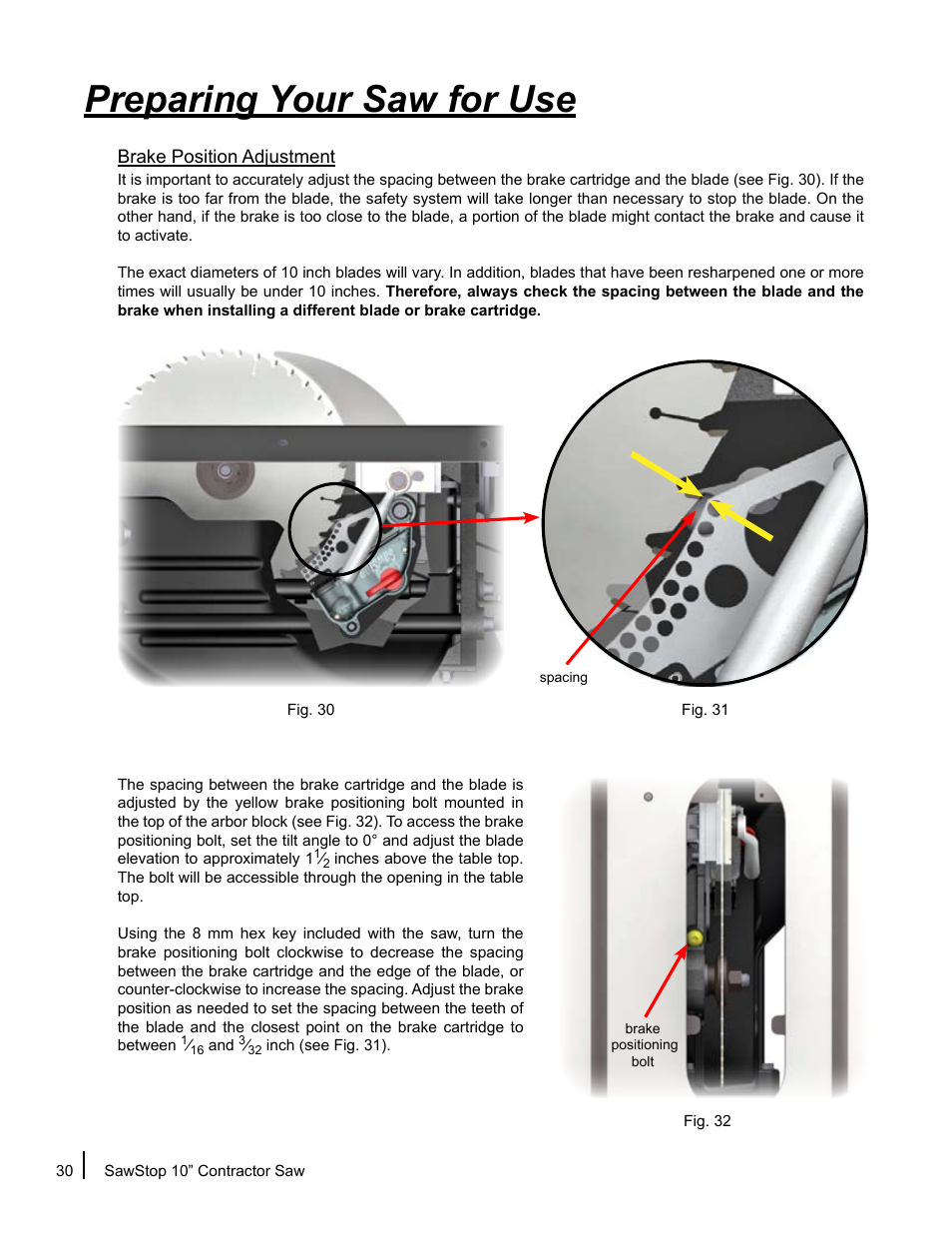 Preparing your saw for use | SawStop CNS175-AU User Manual | Page 32 / 112